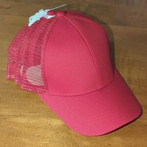 Structured Ponytail Cap - Red